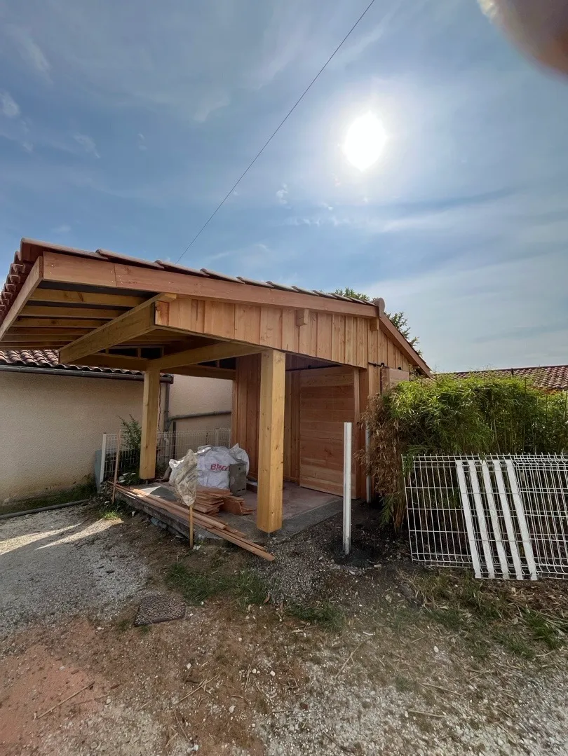 chalet bois + carport voiture