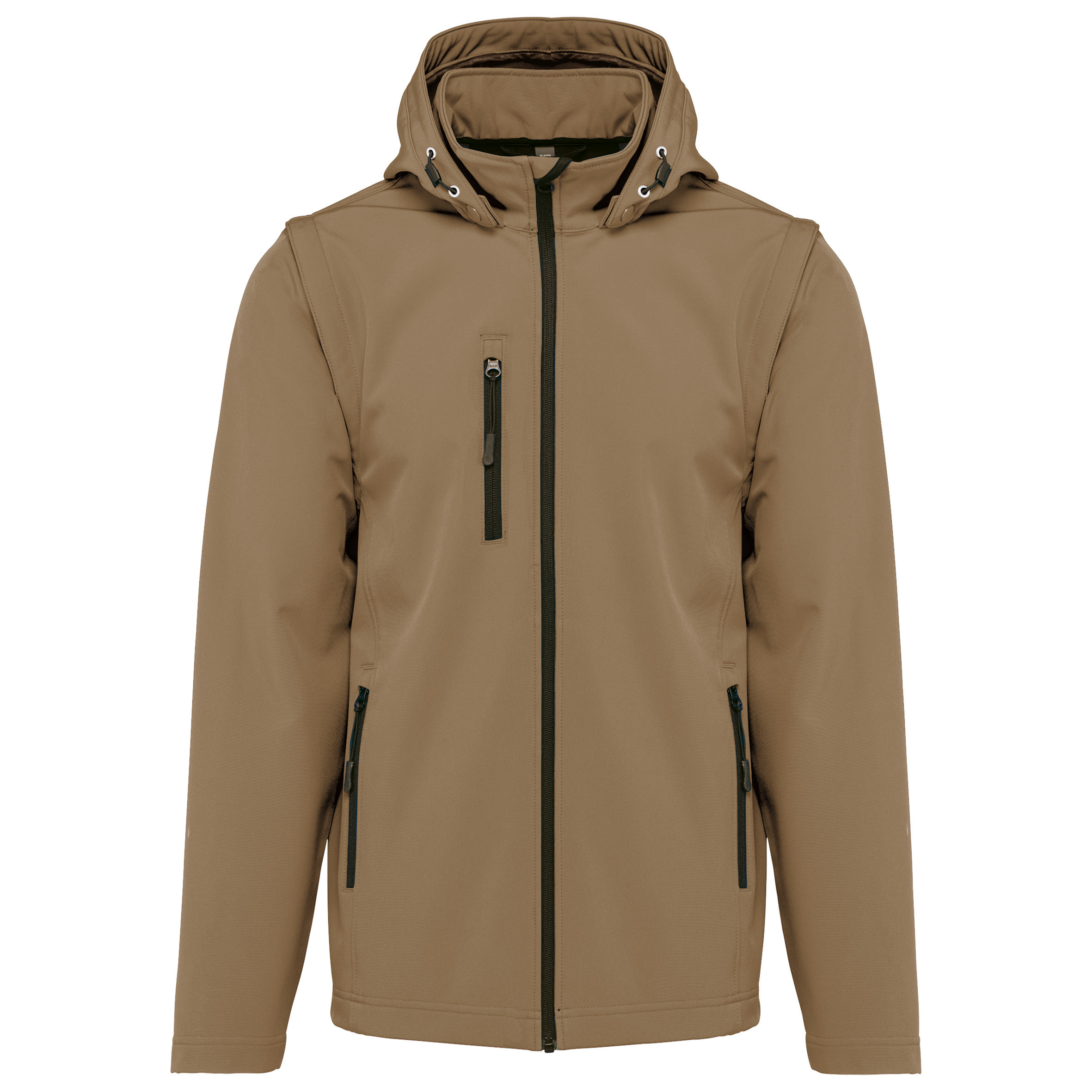Unisex 3-layer softshell hooded jacket with removable sleeves