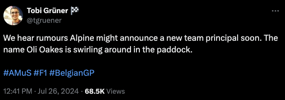 Alpine will announce Oliver Oakes as their new Team Principal