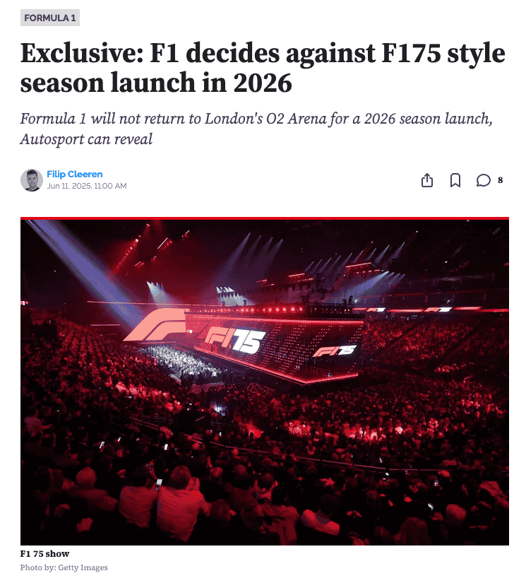F1 will not do a F175 style season launch in 2026 