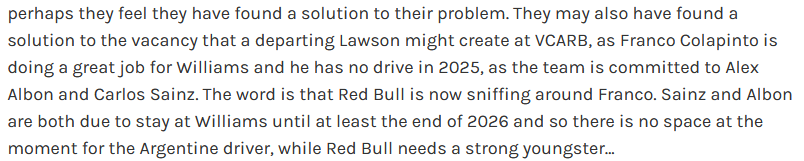 Franco Colapinto will drive for Toro Rosso/Alpha Tauri/VCARB in 2025