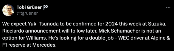 Yuki Tsunoda and Daniel Ricciardo will race for Alpha Tauri in 2024