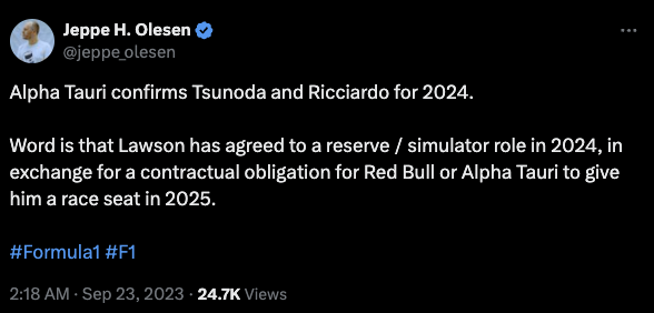 Liam Lawson will race for VCARB or Red Bull in 2025