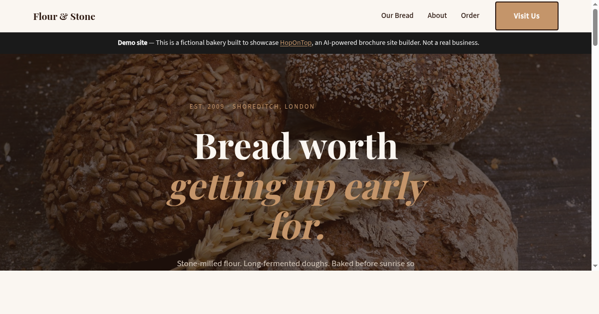 Flour and Stone Bakery website