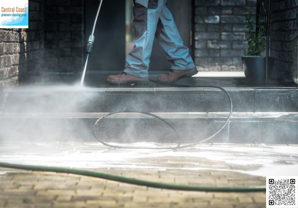 Family Pressure Cleaning The Entrance
