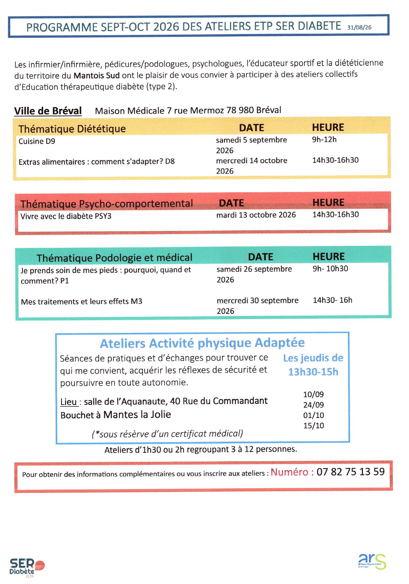 Ateliers diabète à Bréval - Sept/Oct 2026