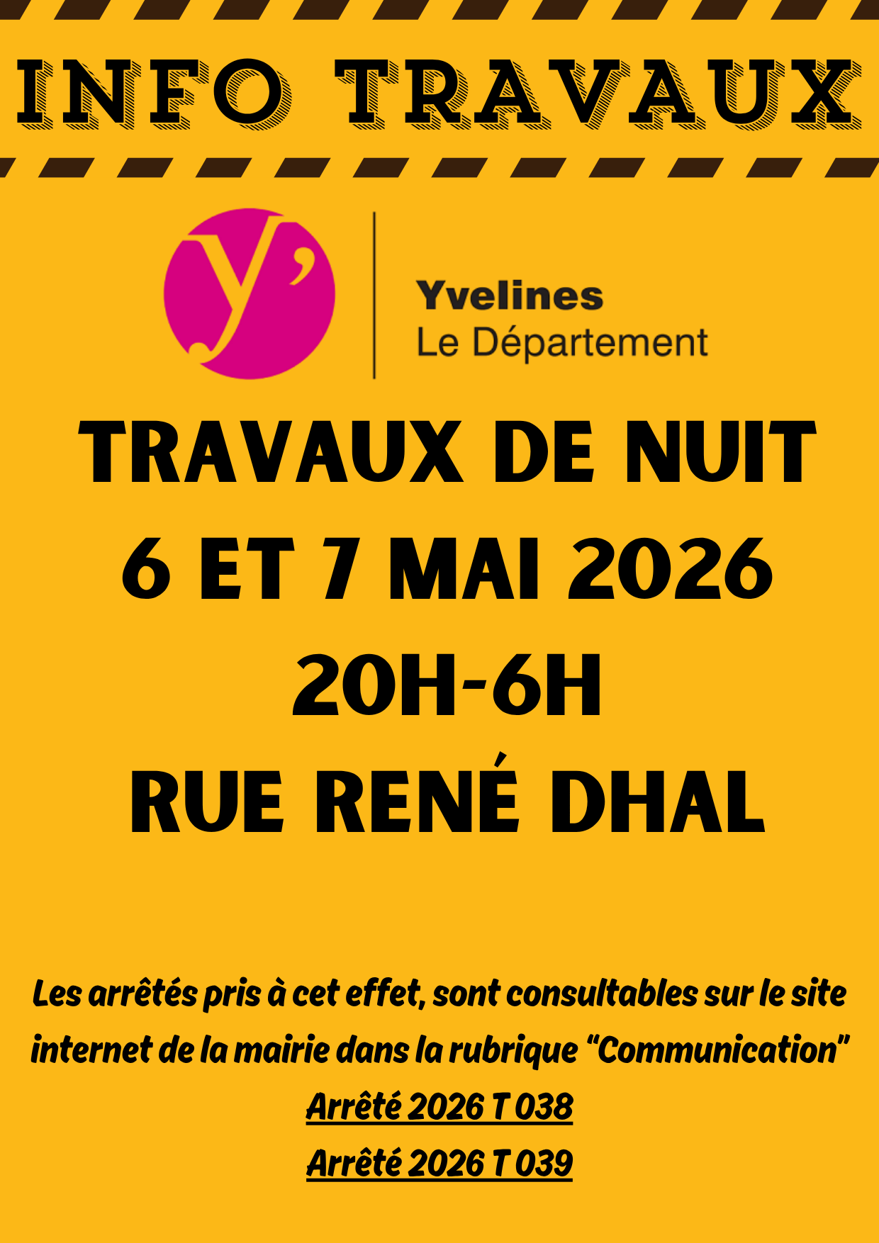 Travaux de nuit rue René Dhal les 6 et 7 mai