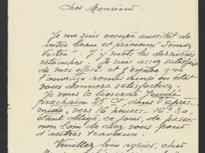 Lettre manuscrite datée du 22 mars 1954 et signée "G. Vignat". Photographie de face.