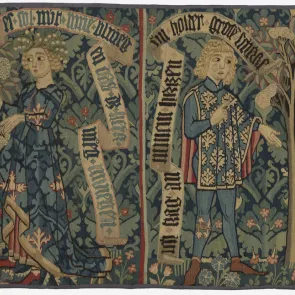 Tapisserie représentant deux couple d’amoureux. Vue de face.