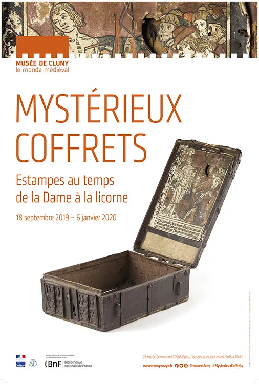 Poster for the exhibition "Mysterious caskets. Prints at the time of the Lady and the unicorn"
