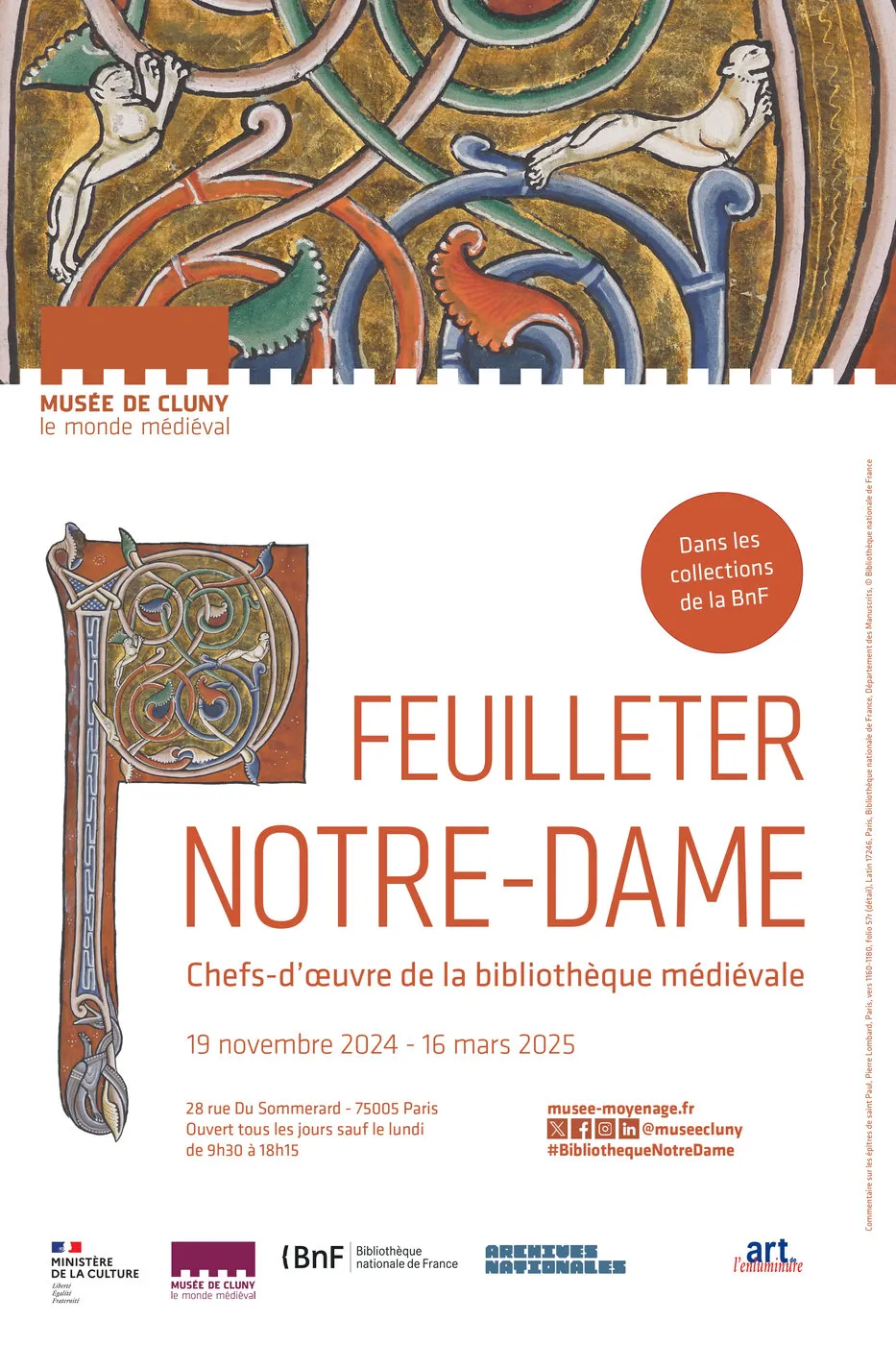 Poster for the exhibition "Leafing through Notre-Dame. Masterpieces of the medieval library"