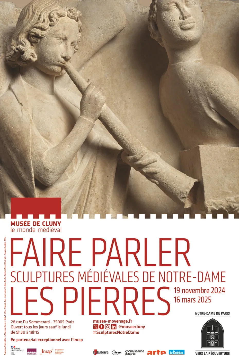 Affiche de l'exposition "Faire parler les pierres. Sculptures médiévales de Notre-Dame"