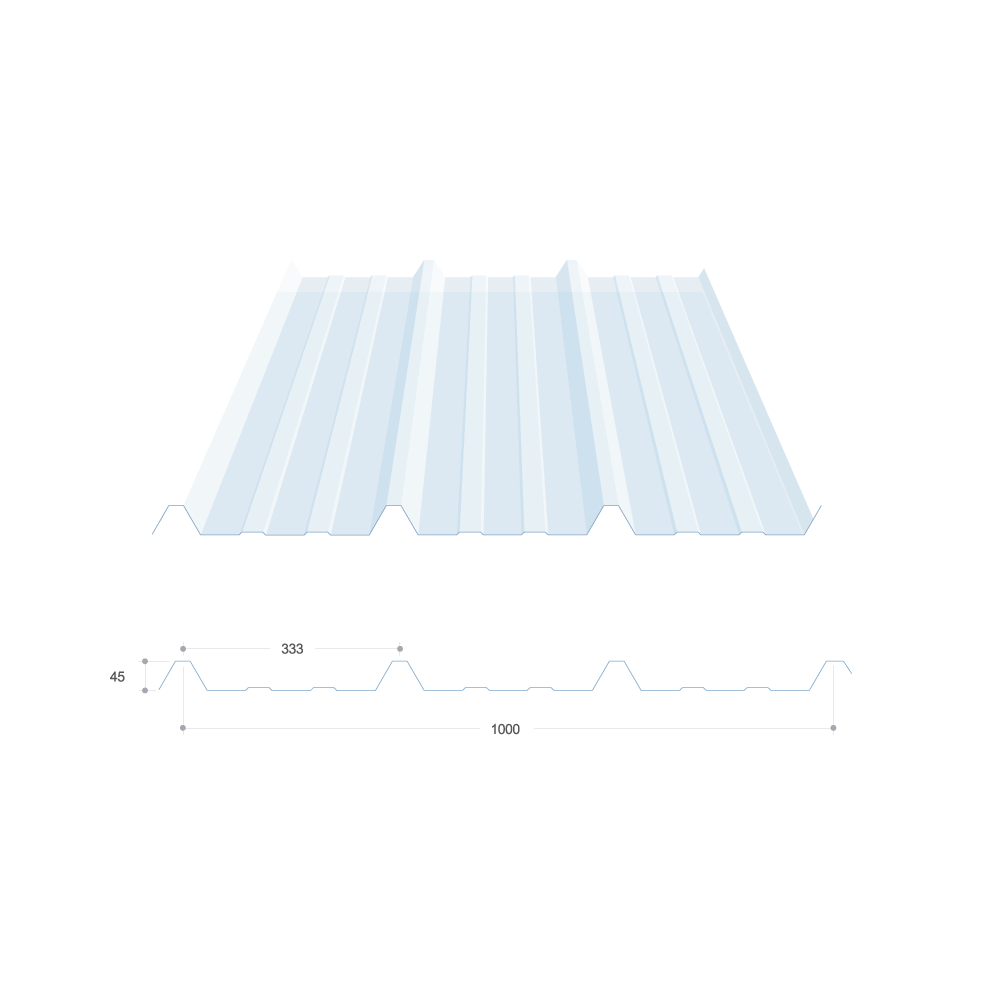 Tôle nervurée 45-333-1000, polycarbonate transparent