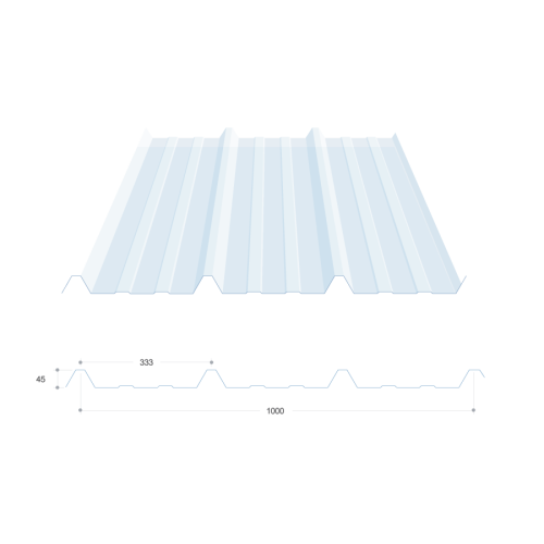 Tôle nervurée 45-333-1000, polycarbonate transparent