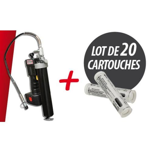 Pompe à graisse électrique 18V 127g/mn  avec lot de 20 cartouches 400 gr