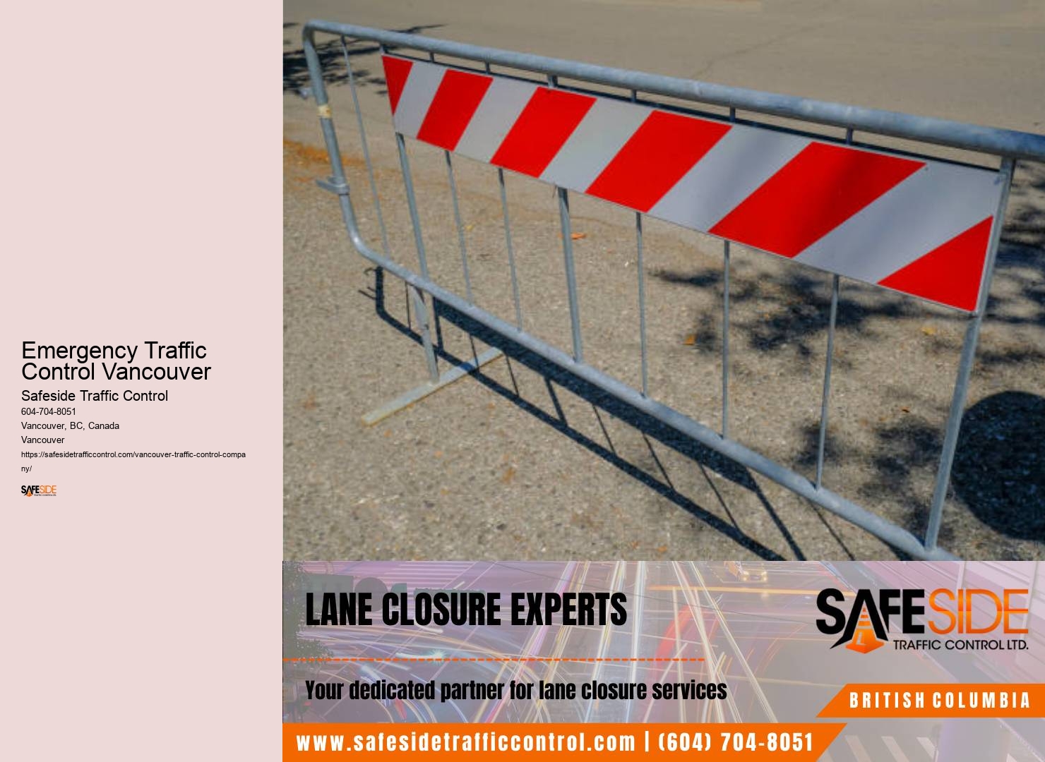 Roadwork traffic control equipment sales Emergency Traffic Control Vancouver