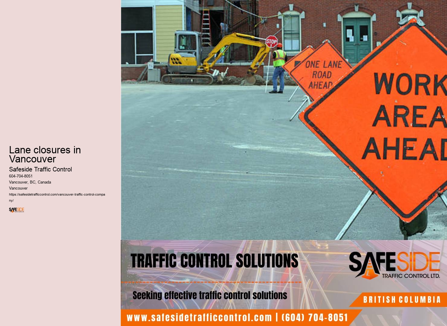 Traffic control equipment installation Lane closures in Vancouver