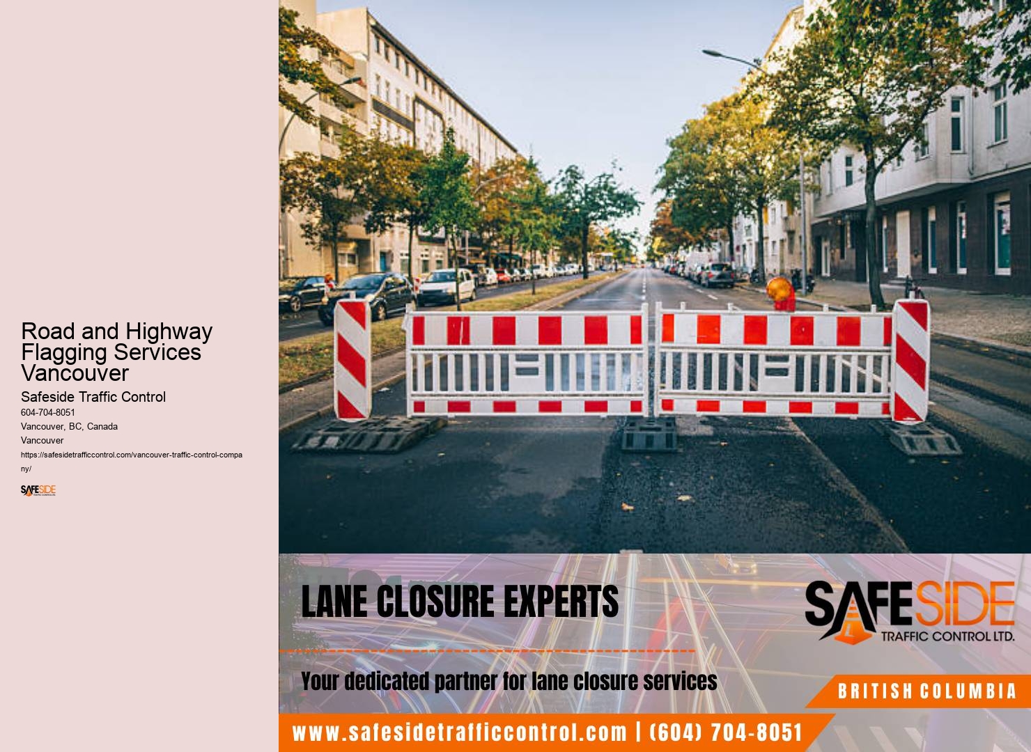 Roadwork traffic control devices installation Road and Highway Flagging Services Vancouver