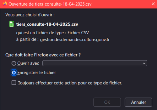 Fichier csv à enregistrer dans un répertoire au choix