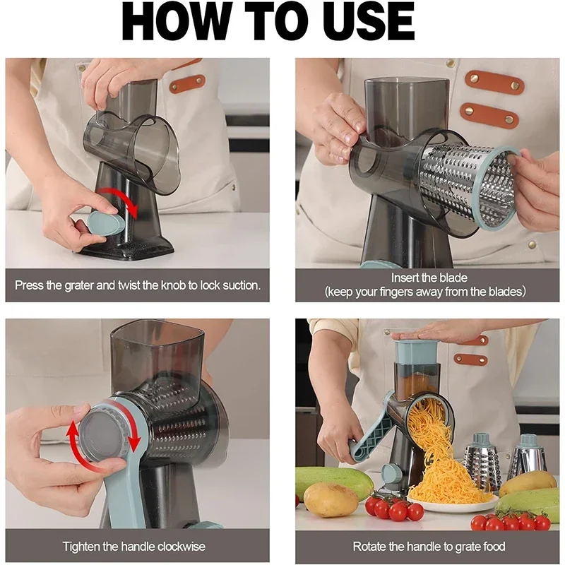 Râpe multifonctionnel à fromage et légumes rotative 3 en 1 – Image 6