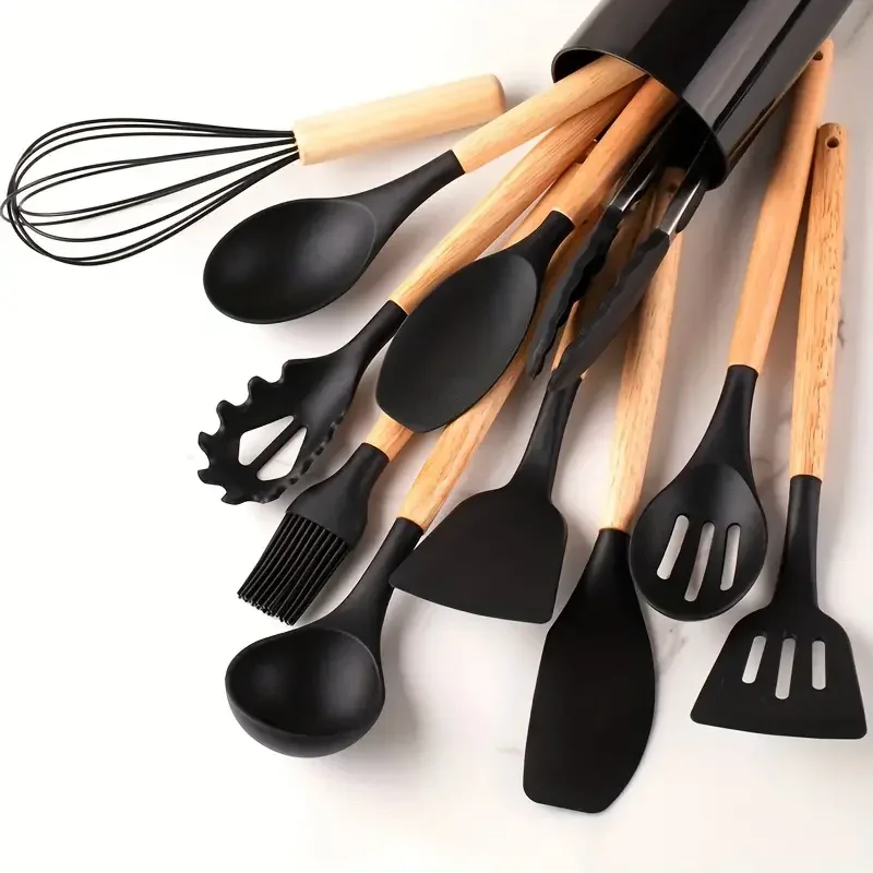 Ensemble d'ustensiles de cuisine – 12 pièces avec manche en bois – Image 5