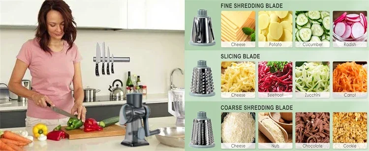 Râpe multifonctionnel à fromage et légumes rotative 3 en 1 – Image 8