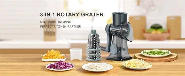 Râpe multifonctionnel à fromage et légumes rotative 3 en 1 – Image 7