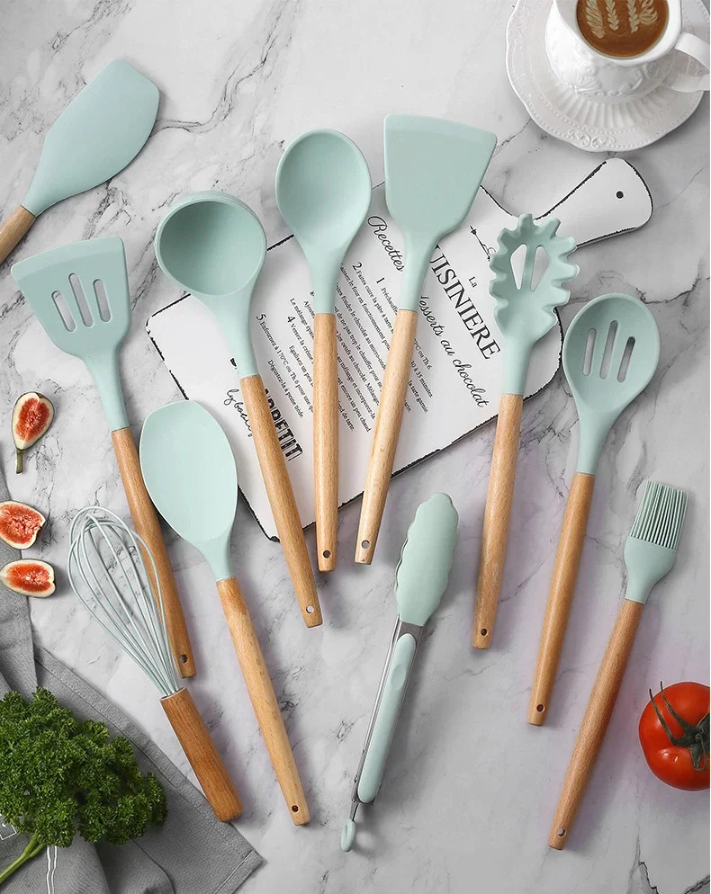 Ensemble d'ustensiles de cuisine – 12 pièces avec manche en bois – Image 6