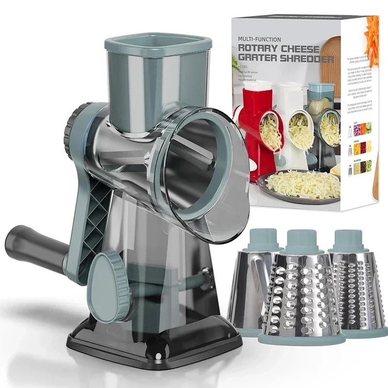 Râpe multifonctionnel à fromage et légumes rotative 3 en 1