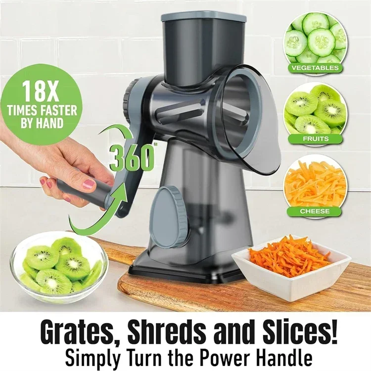 Râpe multifonctionnel à fromage et légumes rotative 3 en 1 – Image 2