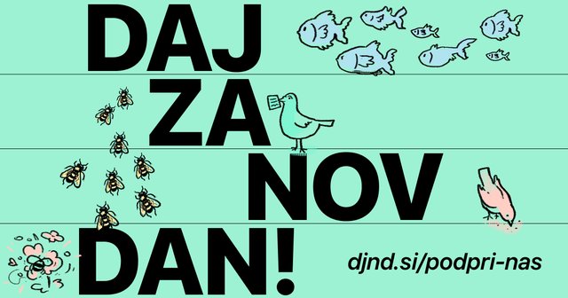 Napis, zraven pa ilustracija rib, ptičev in čebel.