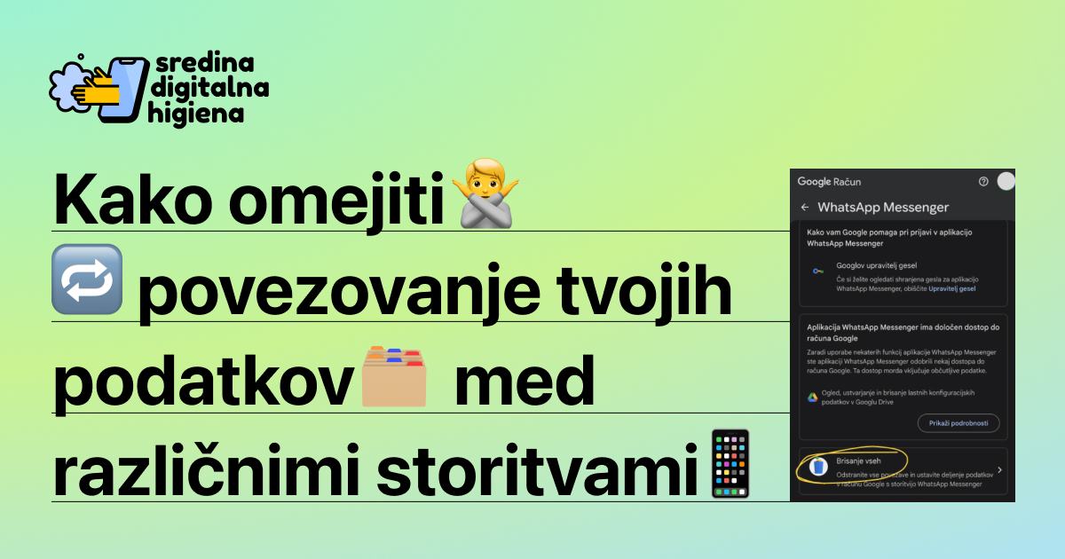 Grafika Sredina digitalna higiena z naslovom Kako preprečiti, da je tvoj ciklus orodje za oglaševalce. Na desni strani roka drži pametni telefon z odprto aplikacijo za spremljanje menstrualnega ciklusa.