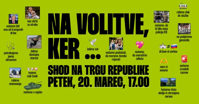 Zelena grafika vabi na shod »Na volitve, ker …« na Trgu republike v petek, 20. marca ob 17.00