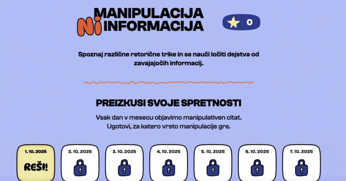 Prva stran kviza Manipulacija ni informacija