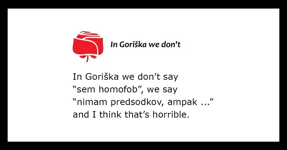 Parodija na In Goriška we don't. Na sliki je logotip Nove Gorice z naslovom