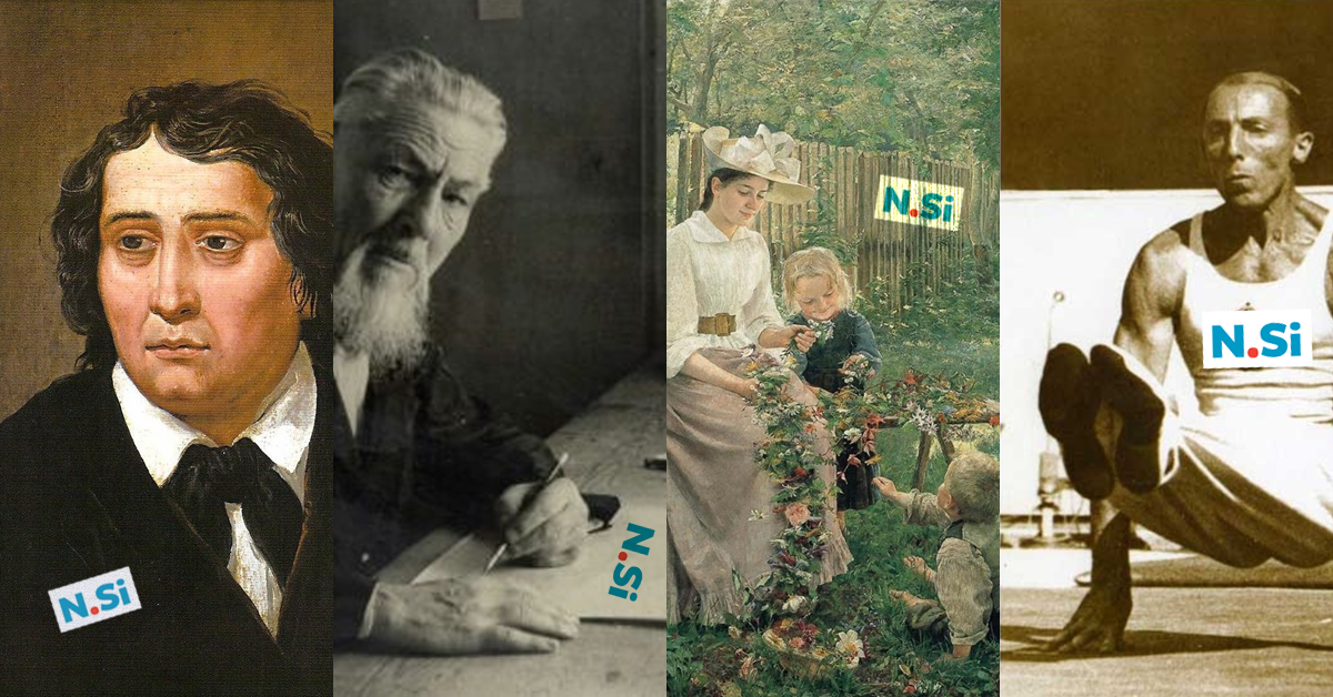 Portret Franceta Prešerna, fotografija Jožeta Plečnika, delo Ivane Kobilice in fotografija Leona Štruklja z logotipi N.Si.