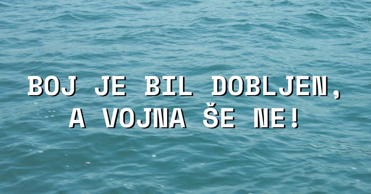 Slika morja, na njej pa piše