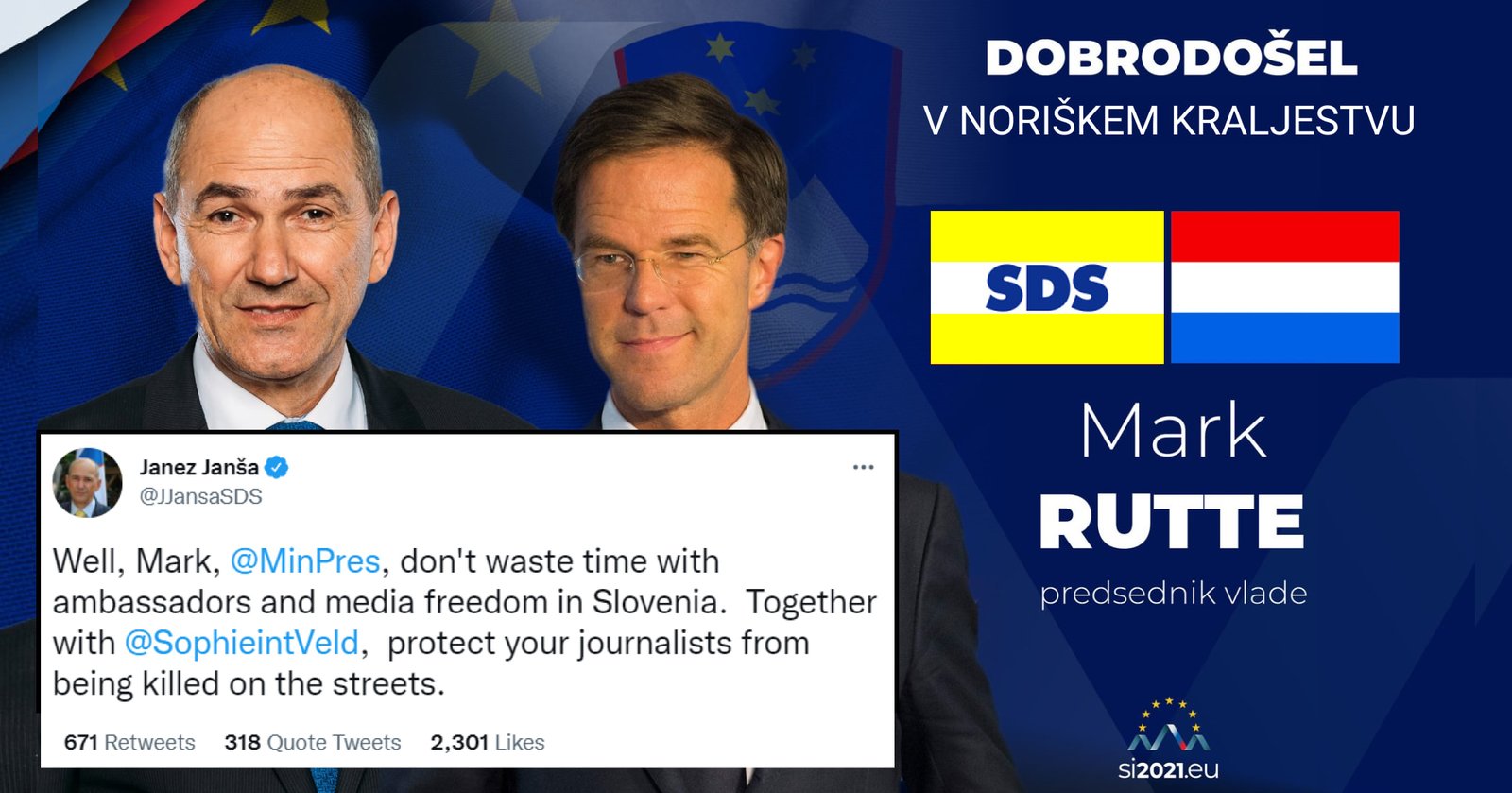 Janez Janša pozdravlja Mark Rutte