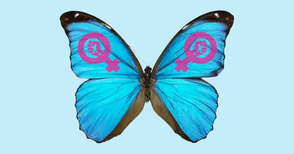 Ščitnični metulj s feminističnim znakom za upor.