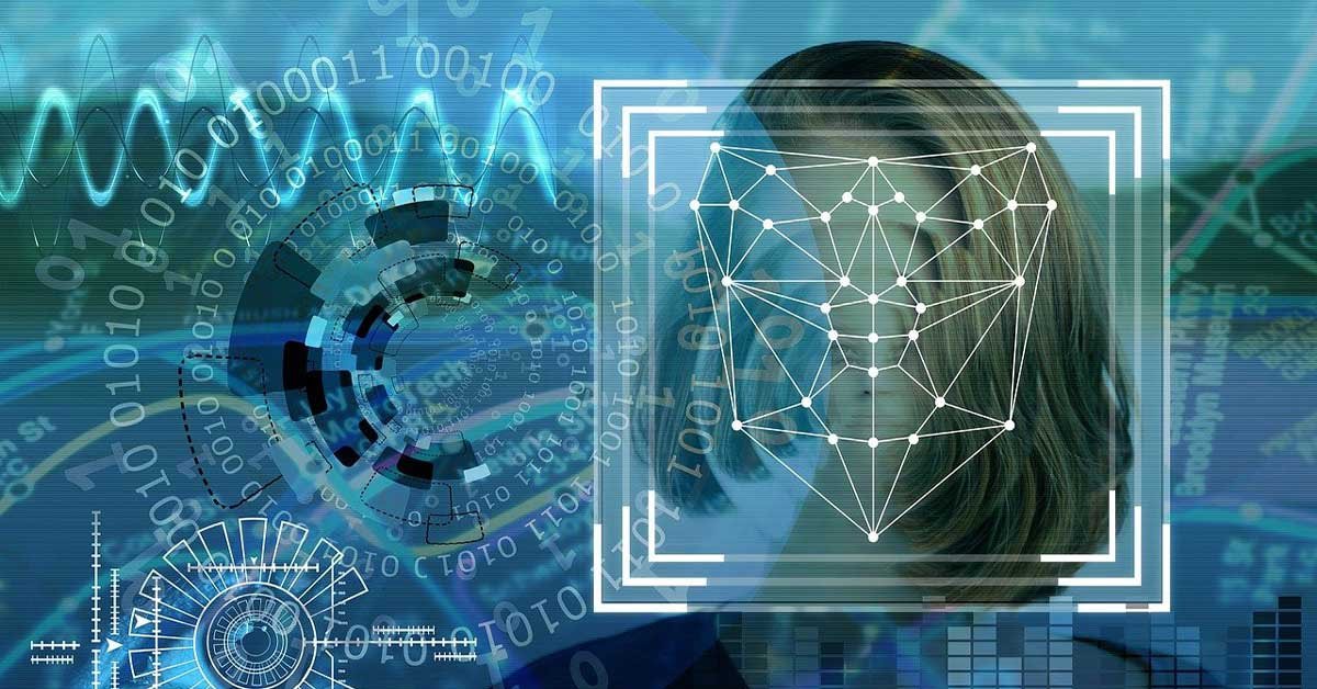 Simulacija biometričnega skeniranja obraza, ki ga ne vidimo.