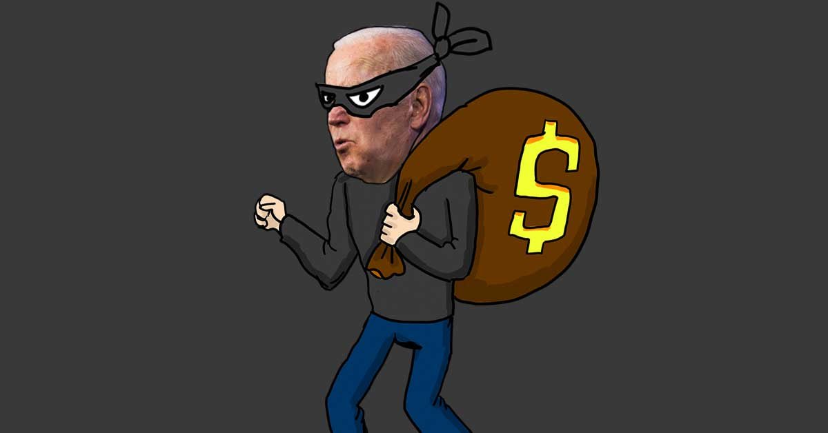 Karikatura Bidna, zamaskiranega kot roparja iz risanke.