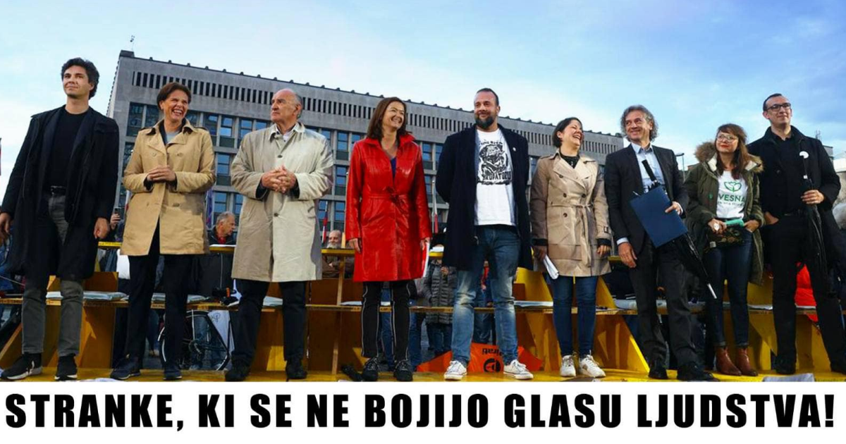 Fotografija voditeljev strank, ki so se udeležili soočenja na Trgu republike