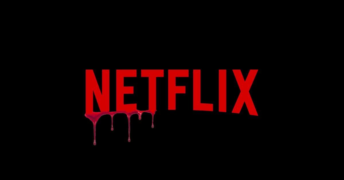 Logotip Netflixa, iz katerega kaplja kri.