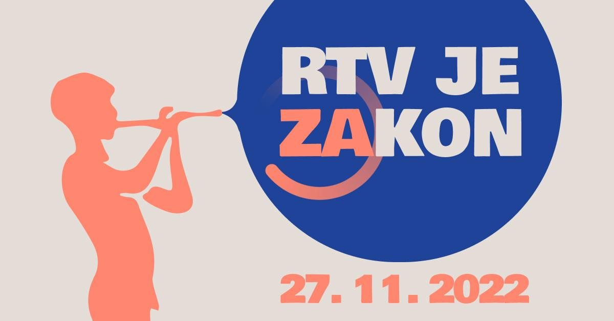 RTV deček s piščalko, zraven pa napis RTV JE ZAKON in datum referenduma - 27. 11. 2022