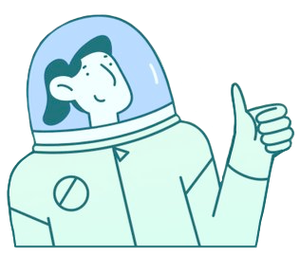 Ilustracija astronavtke, ki ima dvignjen palec.