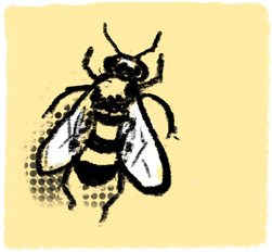 Participacija in vključenost - ikona. Ilustracija čebele na rumenem ozadju.