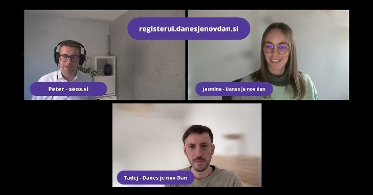 Zajem zaslona Zoom klica, na katerem so se pogovarjali Peter Mesarec s portala UI Slovenija ter Jasmina in Tadej iz Danes je nov dan