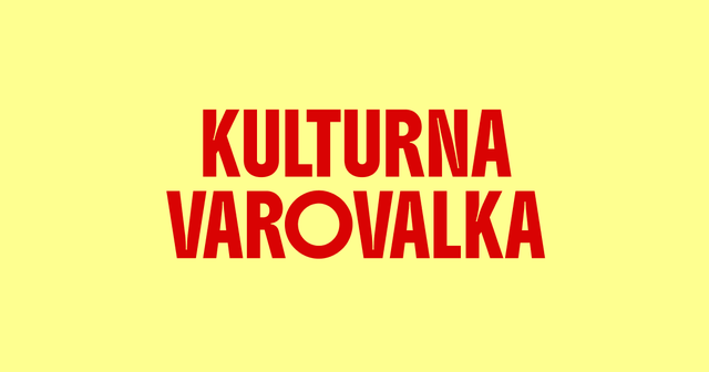 Rdeč napis KULTURNA VAROVALKA na rumenem ozadju.