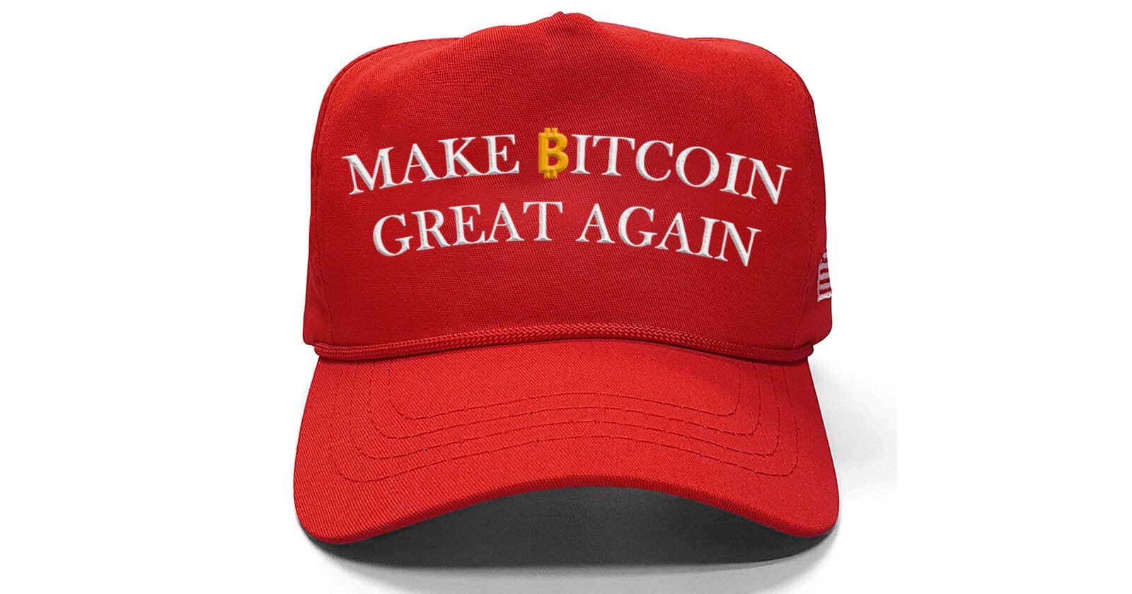 Rdeča kapa z napisom Make Bitcoin Great Again