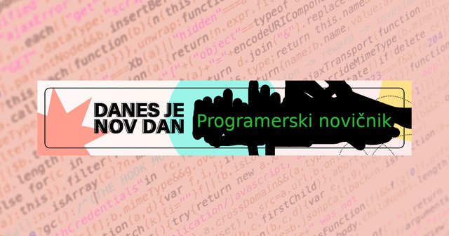 Logotip DJND, napis Programerski novičnik, v ozadju pa programerska koda.